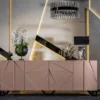 Casa Padrino Luxus Designer Sideboard Rosa / Schwarz 220 x 50 x H. 88 cm - Massivholz Schrank mit 4 Türen - Esszimmer Möbel - Hotel Möbel - Designer Möbel - Luxus Möbel