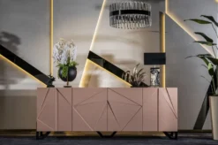 Casa Padrino Luxus Designer Sideboard Rosa / Schwarz 220 x 50 x H. 88 cm - Massivholz Schrank mit 4 Türen - Esszimmer Möbel - Hotel Möbel - Designer Möbel - Luxus Möbel