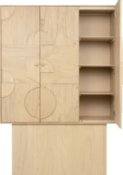 Casa Padrino Luxus Designer Schrank Naturfarben 130 x 45 x H. 190 cm - Massivholz Regalschrank mit 3 Türen - Schlafzimmer Schrank - Wohnzimmer Schrank - Büro Schrank - Luxus Möbel