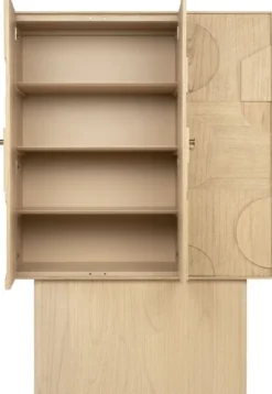 Casa Padrino Luxus Designer Schrank Naturfarben 130 x 45 x H. 190 cm - Massivholz Regalschrank mit 3 Türen - Schlafzimmer Schrank - Wohnzimmer Schrank - Büro Schrank - Luxus Möbel