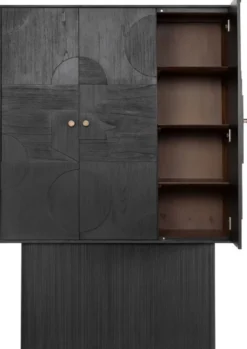 Casa Padrino Luxus Designer Schrank Schwarz 130 x 45 x H. 190 cm - Massivholz Regalschrank mit 3 Türen - Schlafzimmer Schrank - Wohnzimmer Schrank - Büro Schrank - Luxus Möbel