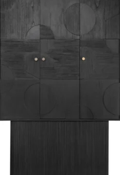 Casa Padrino Luxus Designer Schrank Schwarz 130 x 45 x H. 190 cm - Massivholz Regalschrank mit 3 Türen - Schlafzimmer Schrank - Wohnzimmer Schrank - Büro Schrank - Luxus Möbel