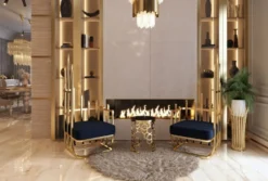 Casa Padrino Luxus Designer Sessel linke Seite Schwarz / Gold 68 x 68 x H. 153 cm - Wohnzimmer Möbel - Hotel Möbel - Luxus Möbel