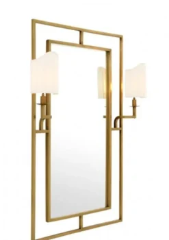 Casa Padrino Luxus Designer Wandspiegel Messing mit zwei Lampenhaltern, 113 x H 140 cm