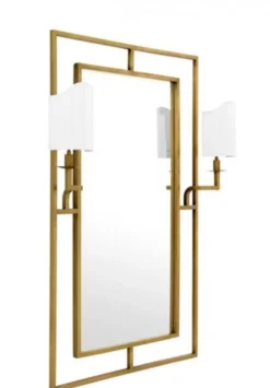 Casa Padrino Luxus Designer Wandspiegel Messing mit zwei Lampenhaltern, 113 x H 140 cm