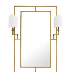 Casa Padrino Luxus Designer Wandspiegel Messing mit zwei Lampenhaltern, 113 x H 140 cm