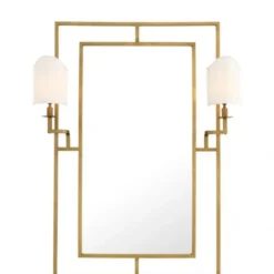 Casa Padrino Luxus Designer Wandspiegel Messing mit zwei Lampenhaltern, 113 x H 140 cm