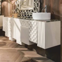 Casa Padrino Luxus Designer Waschbecken Hängeschrank Hochglanz Weiß 170 cm
