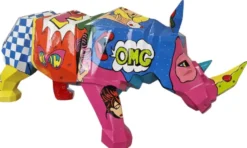 Casa Padrino Luxus Designer XXL Deko Skulptur Nashorn Bunt 180 x H. 80 cm - Riesige Garten XXL Deko Figur - XXL Deko Skulpturen - XXL Deko Figuren - XXL Tierfiguren - XXL Garten Deko
