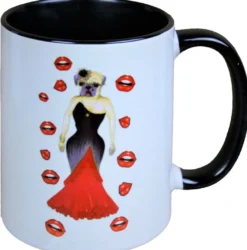 Casa Padrino Luxus Design Tasse Hund im rot-schwarzen Abendkleid von Harald Glööckler Pompöös, 9,5 x 8,5 cm