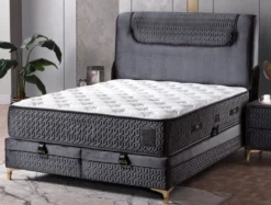 Casa Padrino Luxus Doppelbett Schwarz / Weiß / Gold 180 x 200 cm - Massivholz Bett mit Kopfteil und Matratze - Schlafzimmer Möbel - Hotel Möbel - Luxus Möbel - Luxus Einrichtung