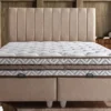 Casa Padrino Luxus Doppelbett Beige / Weiß - Verschiedene Größen - Massivholz Bett mit Kopfteil und Matratze - Schlafzimmer Möbel - Hotel Möbel - Luxus Möbel