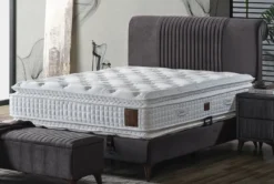 Casa Padrino Luxus Doppelbett Grau / Weiß / Dunkelbraun 180 x 200 cm - Massivholz Bett mit Kopfteil und Matratze - Schlafzimmer Möbel - Hotel Möbel - Luxus Möbel - Luxus Einrichtung