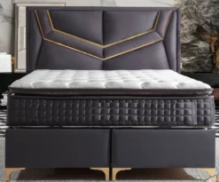 Casa Padrino Luxus Doppelbett Lila / Gold - Verschiedene Größen - Massivholz Bett mit Kopfteil und Matratze - Schlafzimmer Möbel - Hotel Möbel - Luxus Möbel