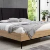 Casa Padrino Luxus Doppelbett Schwarz / Naturfarben - Edles Massivholz Bett mit Kopfteil - Schlafzimmer Möbel - Hotel Möbel - Luxus Möbel - Schlafzimmer Einrichtung - Luxus Einrichtung