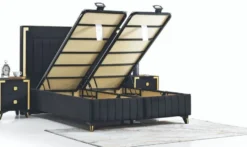 Casa Padrino Luxus Doppelbett Schwarz / Gelbgold - Modernes Massivholz Bett - Moderne Schlafzimmer & Hotel Möbel - Luxus Kollektion