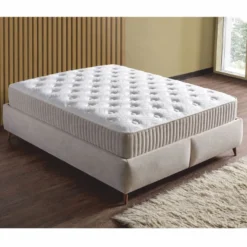 Casa Padrino Luxus Doppelbett mit Matratze und LED Beleuchtung Beige / Braun 180 x 200 cm - Hotel Möbel - Schlafzimmer Möbel