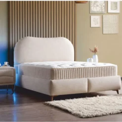 Casa Padrino Luxus Doppelbett mit Matratze und LED Beleuchtung Beige / Braun 180 x 200 cm - Hotel Möbel - Schlafzimmer Möbel