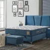 Casa Padrino Luxus Doppelbett Blau / Weiß / Silber 180 x 200 cm - Massivholz Bett mit Kopfteil und Matratze - Schlafzimmer Möbel - Hotel Möbel - Luxus Möbel - Luxus Einrichtung