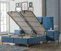 Casa Padrino Luxus Doppelbett Blau / Weiß / Silber 180 x 200 cm - Massivholz Bett mit Kopfteil und Matratze - Schlafzimmer Möbel - Hotel Möbel - Luxus Möbel - Luxus Einrichtung