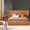 Casa Padrino Luxus Doppelbett Hellbraun / Beige 247 x 214 x H. 126 cm - Massivholz Bett - Schlafzimmer Möbel - Hotel Möbel - Luxus Möbel - Luxus Einrichtung