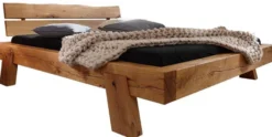Casa Padrino Luxus Doppelbett Naturfarben - Verschiedene Größen - Massivholz Bett mit Kopfteil und Matratze - Hotel Möbel - Schlafzimmer Möbel - Luxus Möbel - Luxus Einrichtung