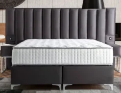 Casa Padrino Luxus Doppelbett Grau / Silber - Verschiedene Größen - Massivholz Bett mit Kopfteil und Matratze - Schlafzimmer Möbel - Hotel Möbel - Luxus Möbel