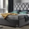 Casa Padrino Luxus Doppelbett Grau / Silber - Verschiedene Größen - Modernes Massivholz Bett mit Kopfteil - Schlafzimmer Möbel - Luxus Kollektion