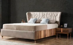 Casa Padrino Luxus Doppelbett Grau / Braun / Kupfer 193 x 225 x H. 115 cm - Massivholz Bett - Schlafzimmer Möbel - Hotel Möbel - Luxus Möbel - Luxus Einrichtung