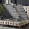Casa Padrino Luxus Doppelbett Creme / Weiß / Braun 180 x 200 cm - Massivholz Bett mit Kopfteil und Matratze - Schlafzimmer Möbel - Hotel Möbel - Luxus Möbel - Luxus Einrichtung