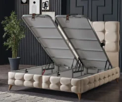 Casa Padrino Luxus Doppelbett Creme / Weiß / Braun 180 x 200 cm - Massivholz Bett mit Kopfteil und Matratze - Schlafzimmer Möbel - Hotel Möbel - Luxus Möbel - Luxus Einrichtung