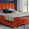 Casa Padrino Luxus Doppelbett Orange / Naturfarben - Verschiedene Größen - Modernes Massivholz Bett mit Kopfteil - Moderne Schlafzimmer Möbel - Luxus Kollektion