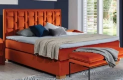 Casa Padrino Luxus Doppelbett Orange / Naturfarben - Verschiedene Größen - Modernes Massivholz Bett mit Kopfteil - Moderne Schlafzimmer Möbel - Luxus Kollektion