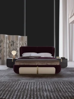 Casa Padrino Luxus Doppelbett Lila / Creme / Beige 207 x 225 x H. 110 cm - Massivholz Bett - Schlafzimmer Möbel - Hotel Möbel - Luxus Möbel - Luxus Einrichtung