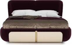 Casa Padrino Luxus Doppelbett Lila / Creme / Beige 207 x 225 x H. 110 cm - Massivholz Bett - Schlafzimmer Möbel - Hotel Möbel - Luxus Möbel - Luxus Einrichtung