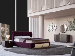 Casa Padrino Luxus Doppelbett Lila / Creme / Beige 207 x 225 x H. 110 cm - Massivholz Bett - Schlafzimmer Möbel - Hotel Möbel - Luxus Möbel - Luxus Einrichtung