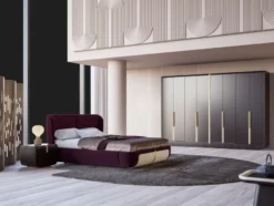 Casa Padrino Luxus Doppelbett Lila / Creme / Beige 207 x 225 x H. 110 cm - Massivholz Bett - Schlafzimmer Möbel - Hotel Möbel - Luxus Möbel - Luxus Einrichtung