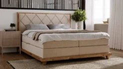 Casa Padrino Luxus Doppelbett Naturfarben 170 x 210 x H. 115 cm - Massivholz Bett mit Matratze - Schlafzimmer Möbel - Hotel Möbel - Luxus Möbel - Luxus Einrichtung