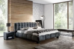 Casa Padrino Luxus Doppelbett Grau / Schwarz - Verschiedene Größen - Modernes Massivholz Bett mit Kopfteil - Luxus Schlafzimmer Möbel - Luxus Kollektion