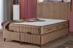 Casa Padrino Luxus Doppelbett mit Matratze Braun 180 x 200 cm - Schlafzimmer Möbel