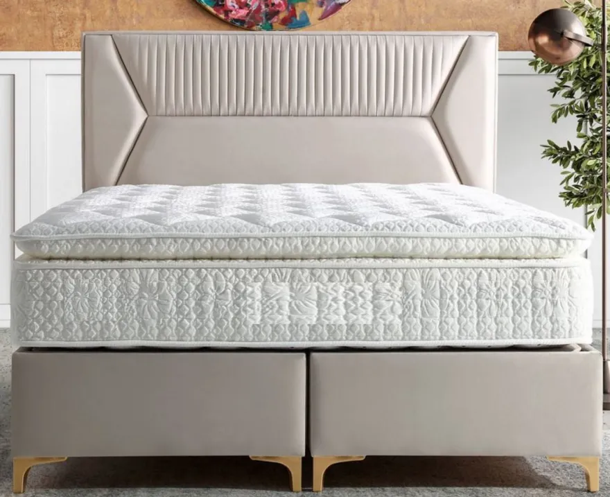 Casa Padrino Luxus Doppelbett Grau / Gold - Verschiedene Größen - Massivholz Bett mit Kopfteil und Matratze - Schlafzimmer Möbel - Hotel Möbel - Luxus Möbel