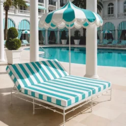 Casa Padrino Luxus Doppel Gartenliege Weiß / Türkis 160 x 190 cm - Hotel & Garten Möbel VPP