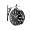 Casa Padrino Luxus Doppelseitige Bahnhofsuhr im Retro Stil, Nickel Finish, 29 x 8 x H. 39 cm