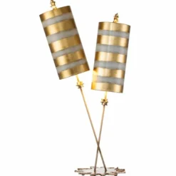 Casa Padrino Luxus Doppel Tischleuchte Gold / Taupe H. 102,7 cm - Luxus Leuchten