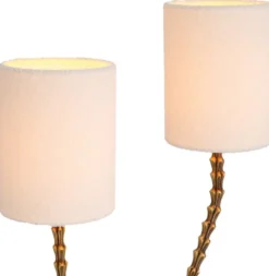Casa Padrino Luxus Doppel Tischleuchte Vintage Messing / Weiß 27,5 x 15 x H. 78 cm - Schreibtischleuchte im Palmen Design - Luxus Tischleuchten - Luxus Schreibtischleuchten - Luxus Qualität