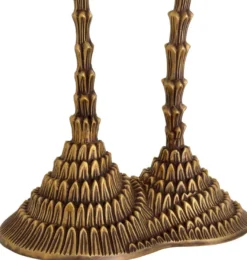 Casa Padrino Luxus Doppel Tischleuchte Vintage Messing / Weiß 27,5 x 15 x H. 78 cm - Schreibtischleuchte im Palmen Design - Luxus Tischleuchten - Luxus Schreibtischleuchten - Luxus Qualität