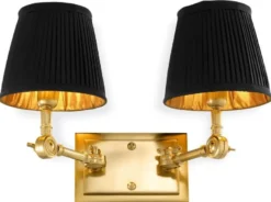 Casa Padrino Luxus Doppel Wandleuchte Gold / Schwarz 33 x 25 x H. 25 cm - Edle Wandlampe mit Schwenkarmen - Luxus Qualität