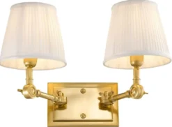 Casa Padrino Luxus Doppel Wandleuchte Gold / Weiß 33 x 25 x H. 25 cm - Edle Wandlampe mit Schwenkarmen - Luxus Qualität