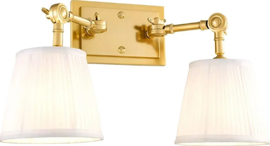 Casa Padrino Luxus Doppel Wandleuchte Gold / Weiß 33 x 25 x H. 25 cm - Edle Wandlampe mit Schwenkarmen - Luxus Qualität