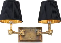 Casa Padrino Luxus Doppel Wandleuchte Vintage Messingfarben / Schwarz 33 x 25 x H. 25 cm - Edle Wandlampe mit Schwenkarmen - Luxus Qualität